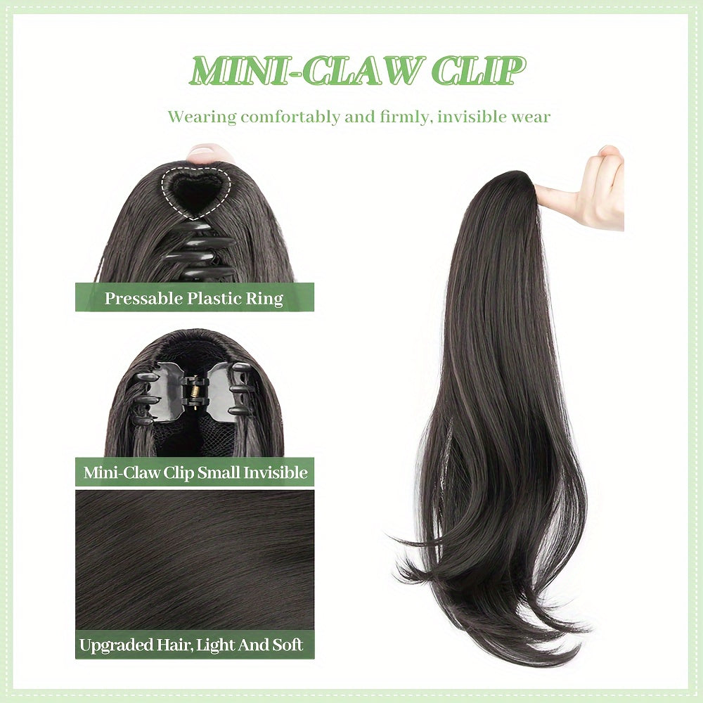 Black 23.62inch Clip-On Ponytail Hair Extension Wig for Women, Featuring a Long Straight Hairpiece