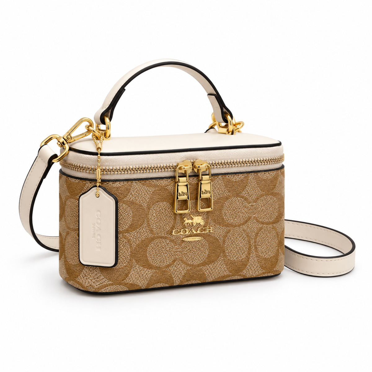Elegant Tan Monogram Crossbody Vanity Bag
