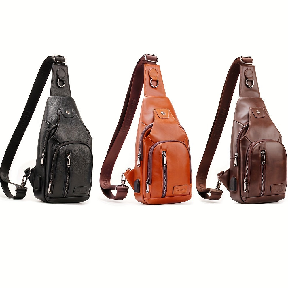 Outdoor Leisure Large Capacity Leather Men's Sling Bag Shoulder Crossbody Bag Chest Soft Leather Hanging Bag