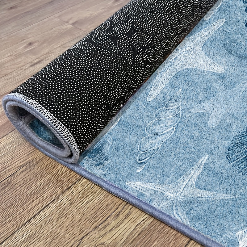 [JIT]1pcs, Velvet Carpet, Seashell & Starfish Coastal Decorative Carpet, Living Room Carpet, Home Decoration Carpet, Room Decoration Carpet, Holiday Decoration Carpet, Halloween Decoration Carpet, Christmas Decoration Carpet