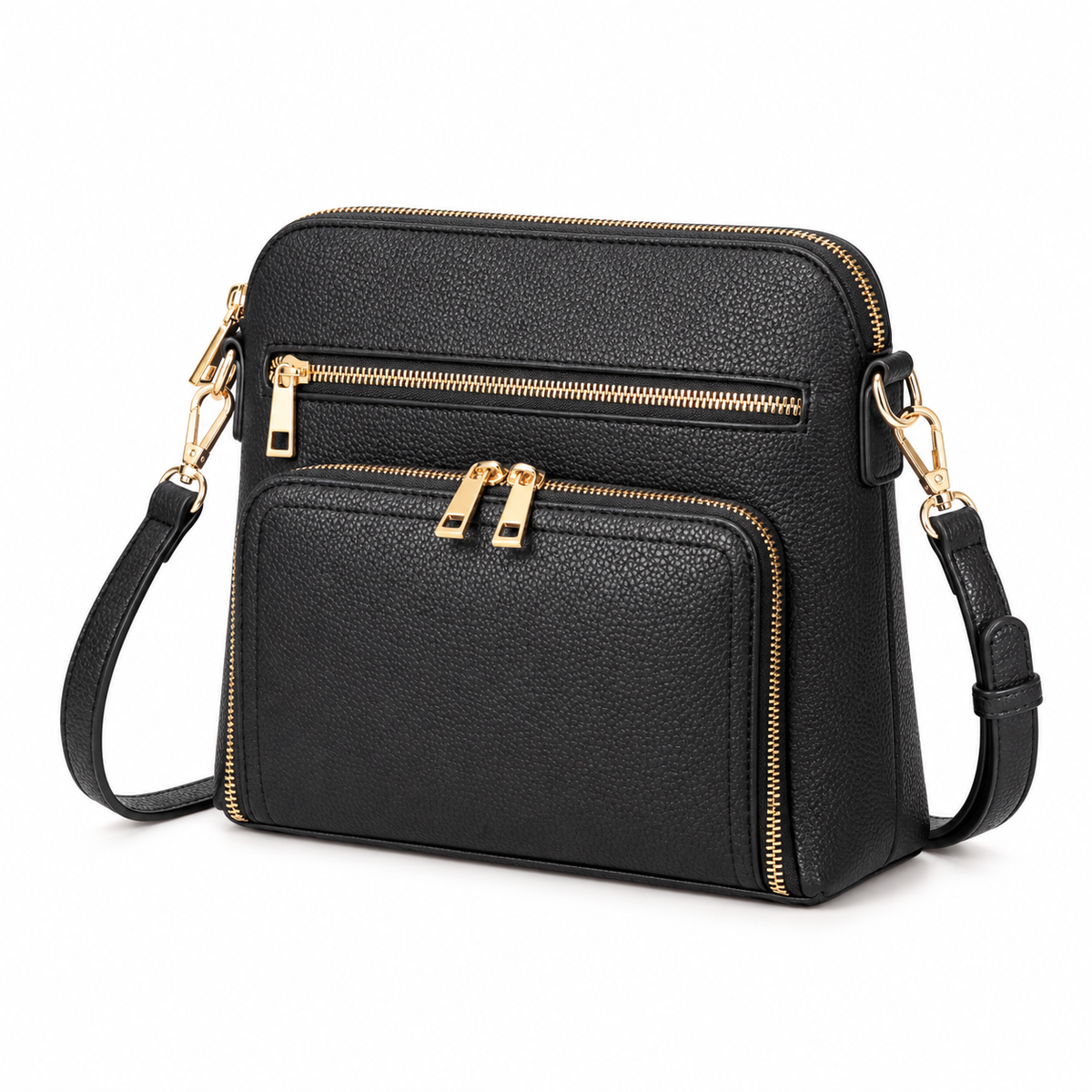 Classic Black Textured Zip Crossbody Bag