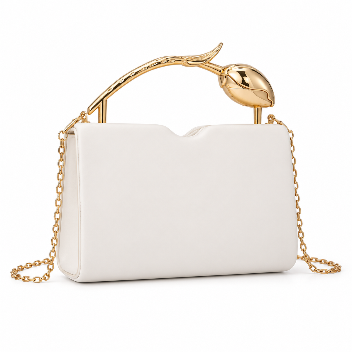 Ivory Vegan Leather Tulip Handle Bag