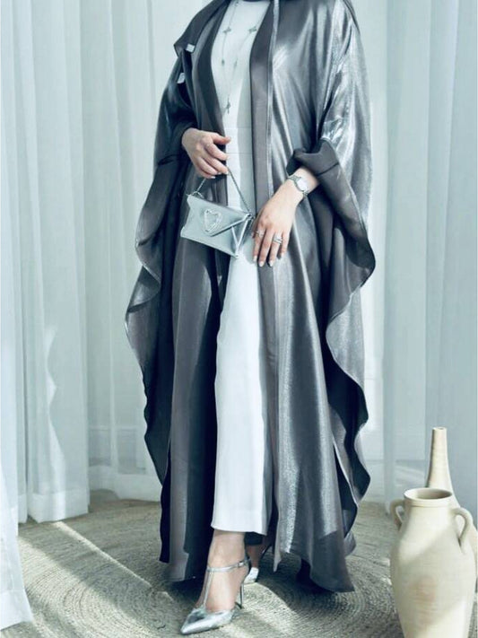 Dubai Middle Eastern Turkish Abaya Open Front Long Dress Two-Piece Set Without Scarf