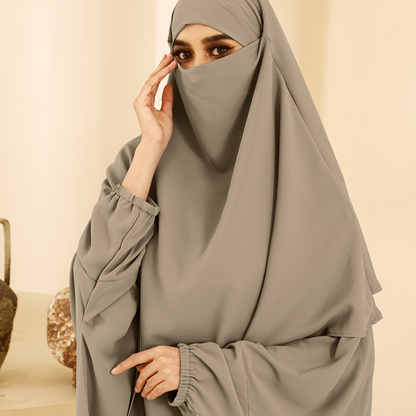Plus Size - A Set of Elegant Plus Size Women Jilbaab Dresses, Middle East Dubai Solid Color Robe Dress Two Piece Set, Perfect for Ramadan And Islamic Prayers Abaya Femme Women Abaya Dubai Islamic Clothing Abaya Hijab Femme Prayer Jil