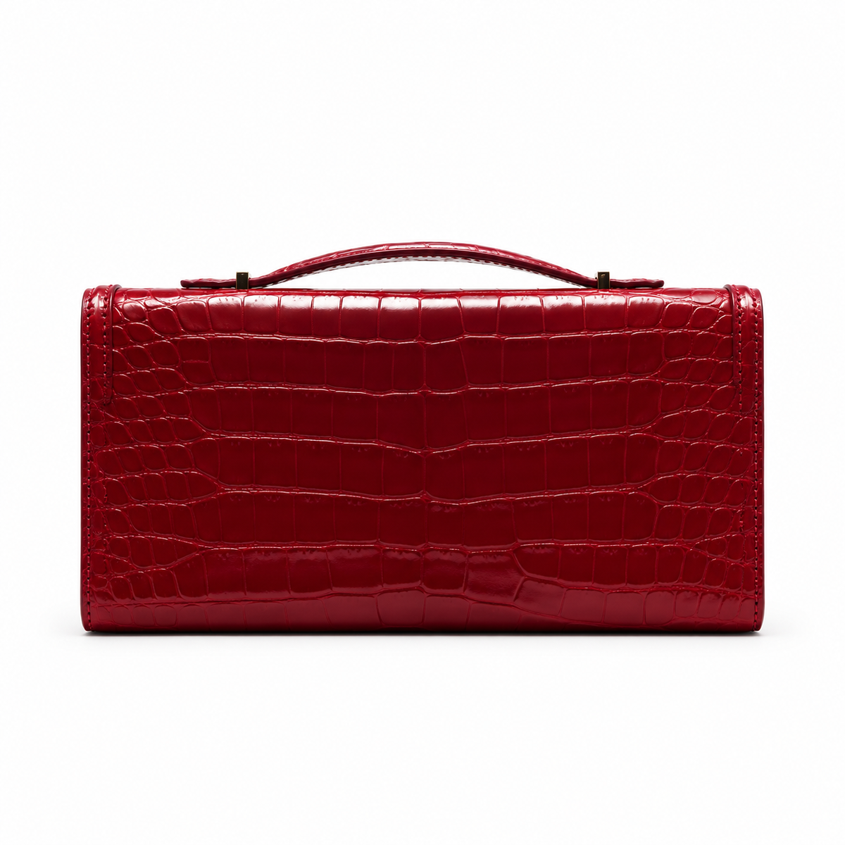 Red Crocodile Embossed Top Handle Clutch