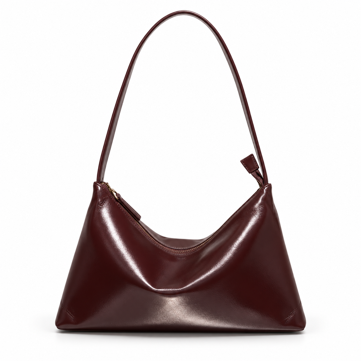 Elegant Wine Coffee Glossy Shoulder Bag