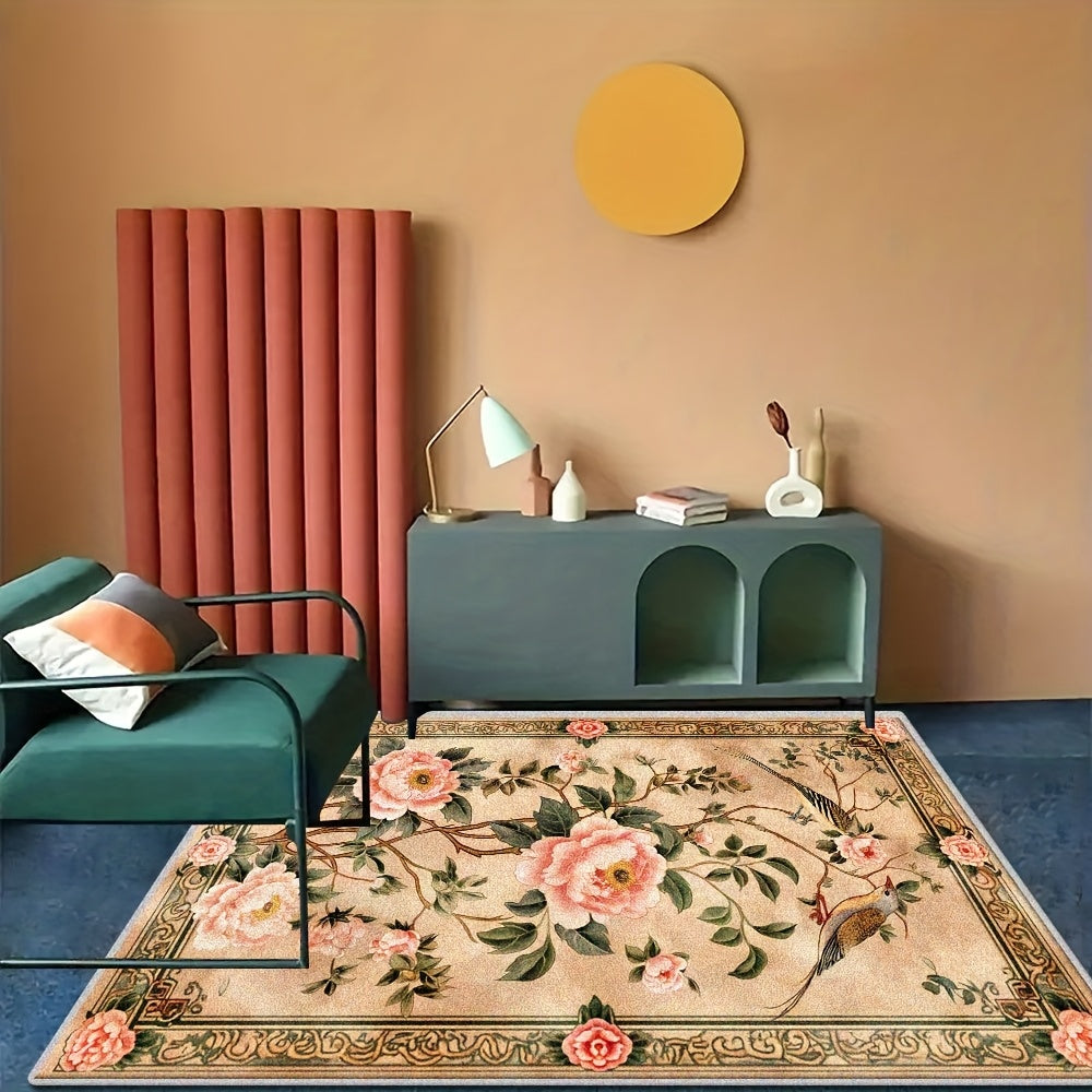 [Imitation Cashmere + Washable Base]Washable Base Imitation Cashmere + Weight 1200G Per Square Meter + Thickness 8.6Mm 1pc, New Chinese Style Printed Living Room Carpet, Fluffy Plush Bedroom Carpet, High-Quality Outdoor Carpe