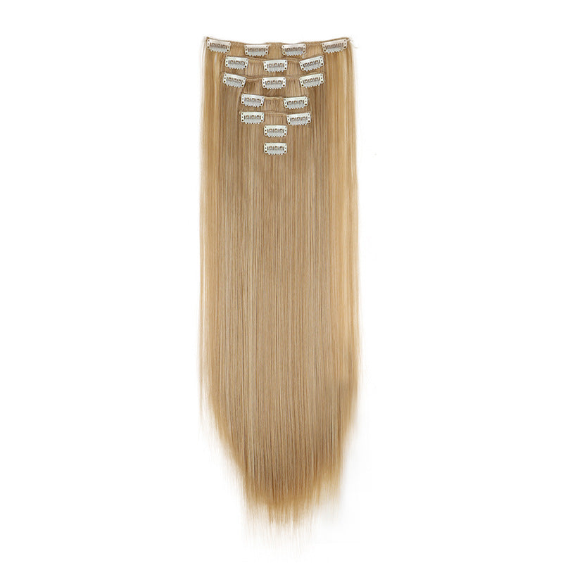 Long Straight Hair Extensions in a Seven-Piece Set, Suitable for Women, Featuring European And American Styles with 16 Clips for a Curtain Effect