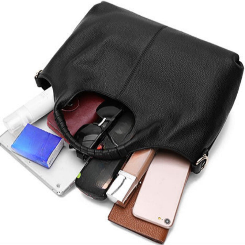 Genuine Leather Women’s Handbag - Soft Cowhide Crossbody & Shoulder Bag with Zipper Closure