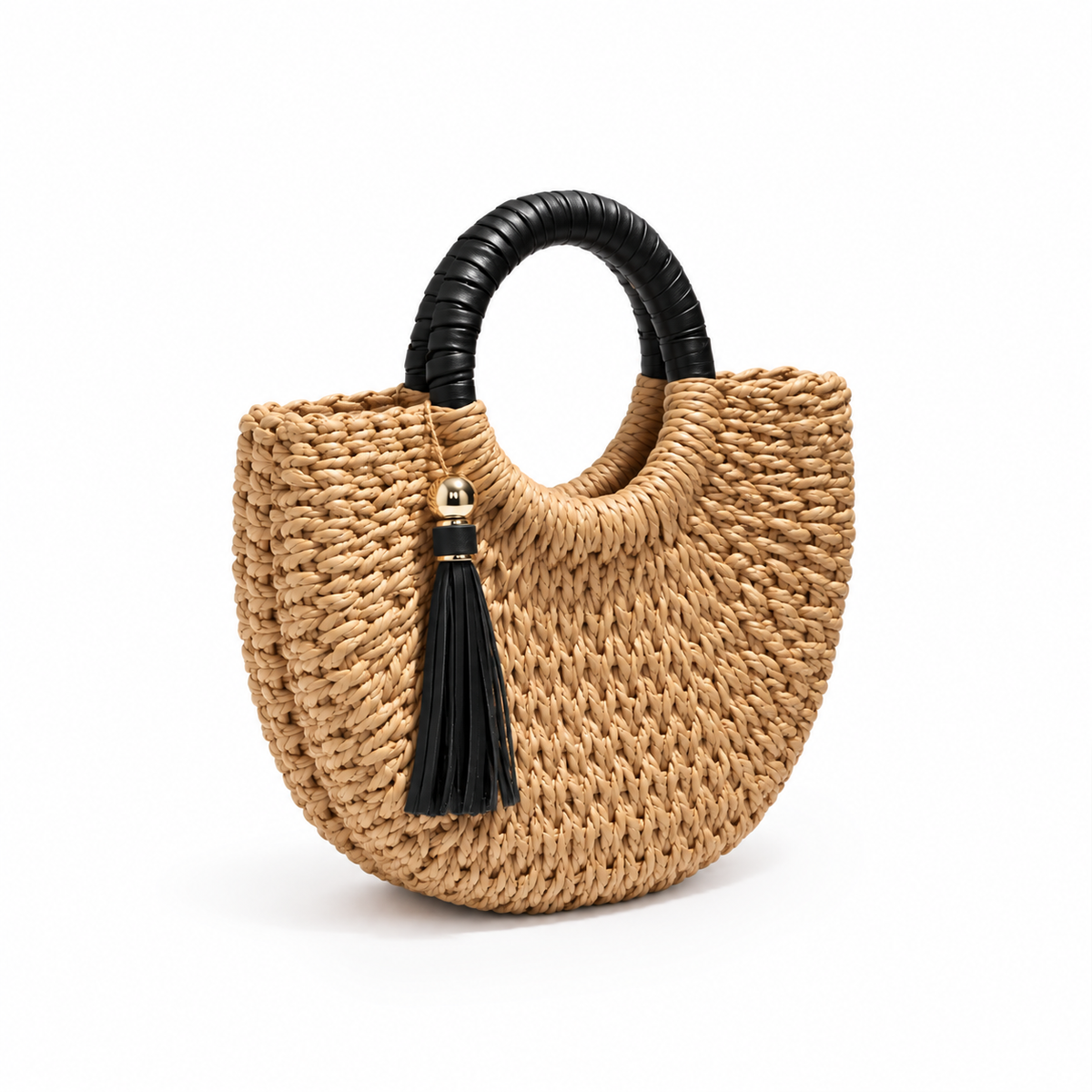 Natural Woven Straw Tassel Handle Handbag