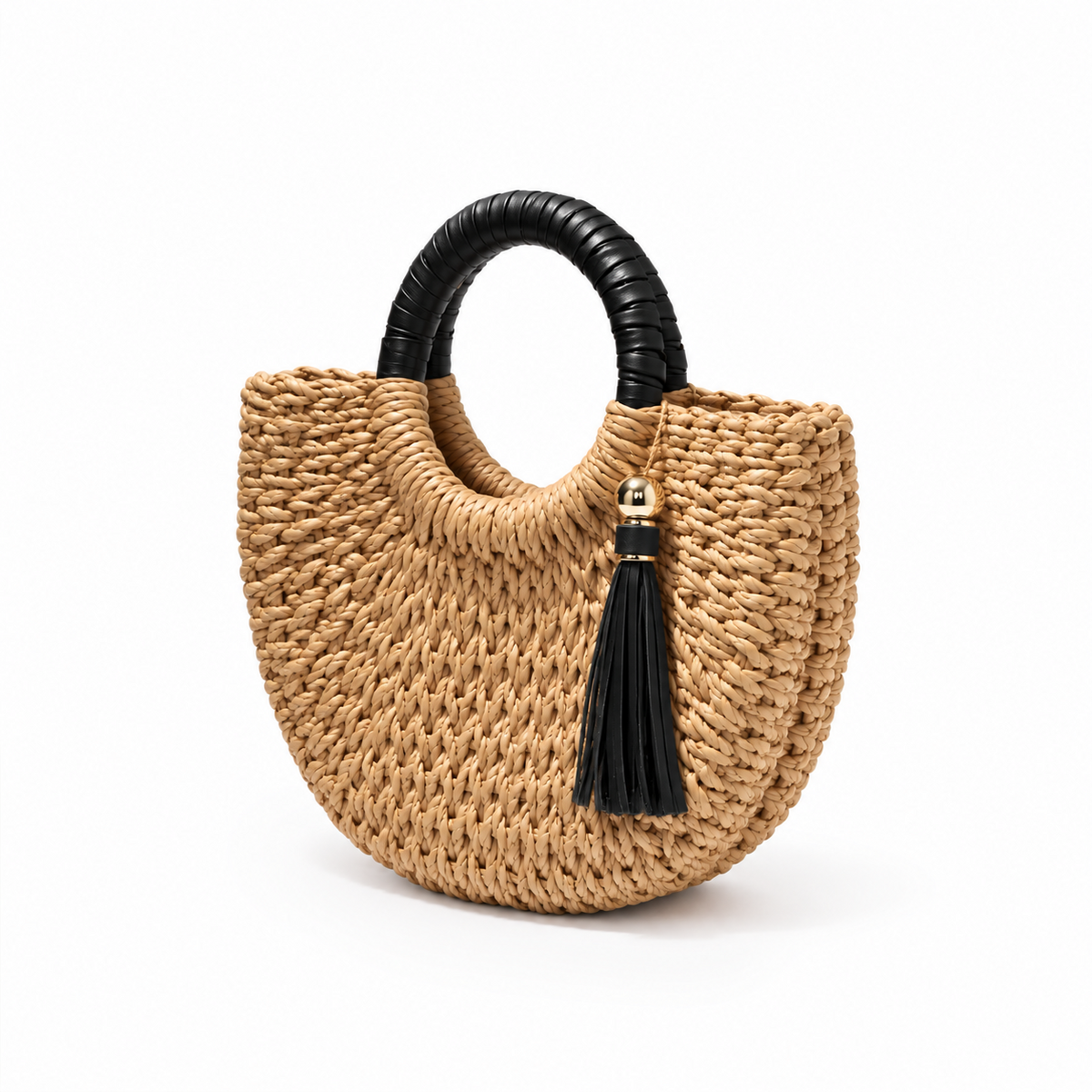 Natural Woven Straw Tassel Handle Handbag