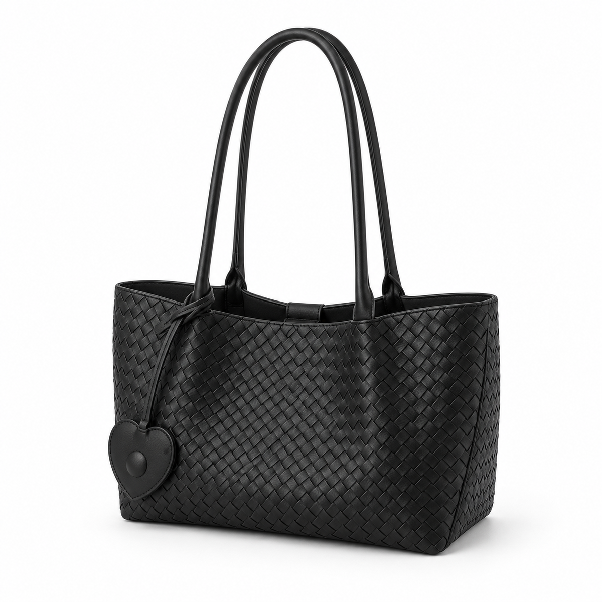 Elegant Black Woven Shoulder Tote Bag