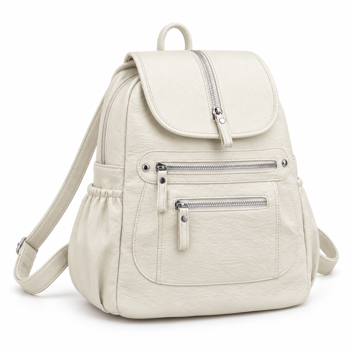 Elegant Ivory Backpack With Zippered Pockets
