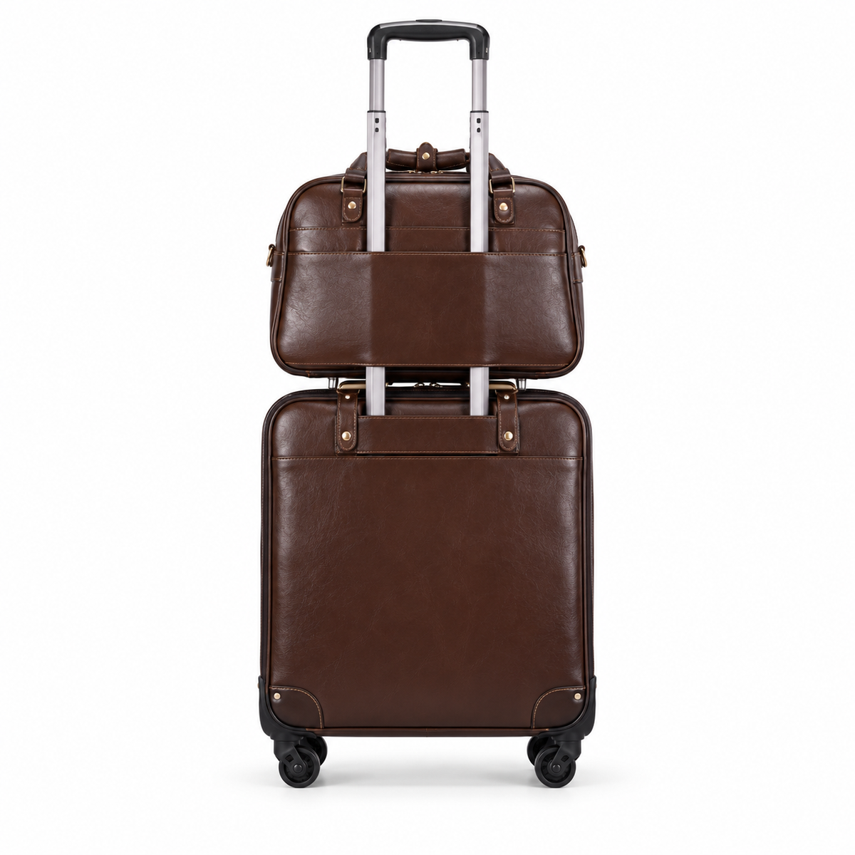 Classic Brown Leather Trolley Luggage Set