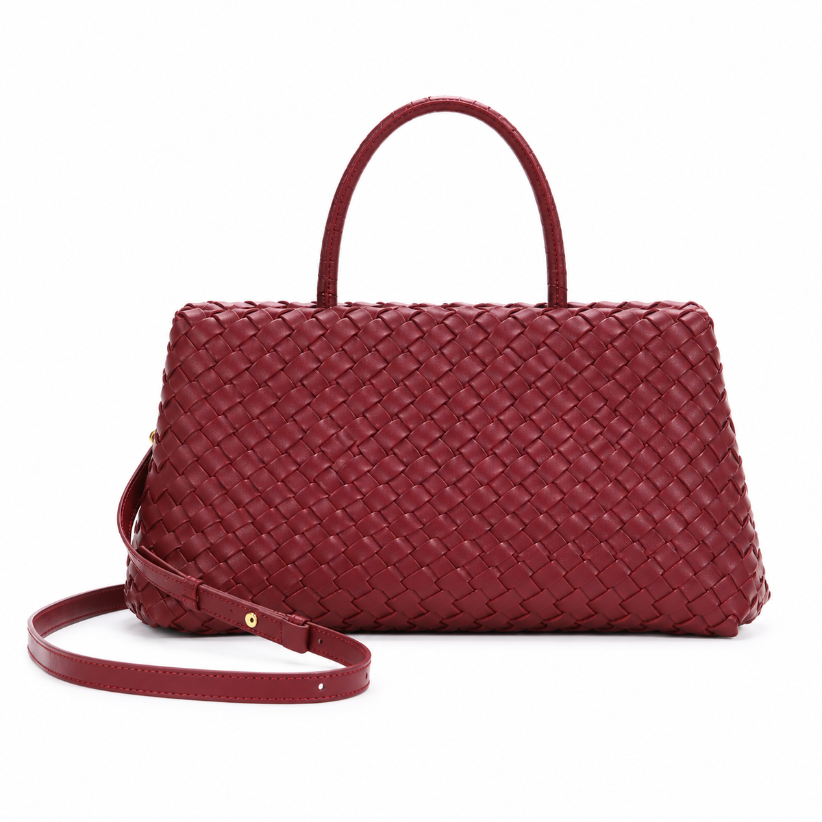 Elegant Burgundy Woven Top Handle Handbag