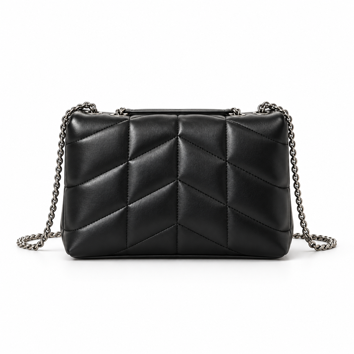 Black Chevron Quilted Chain Shoulder Bag