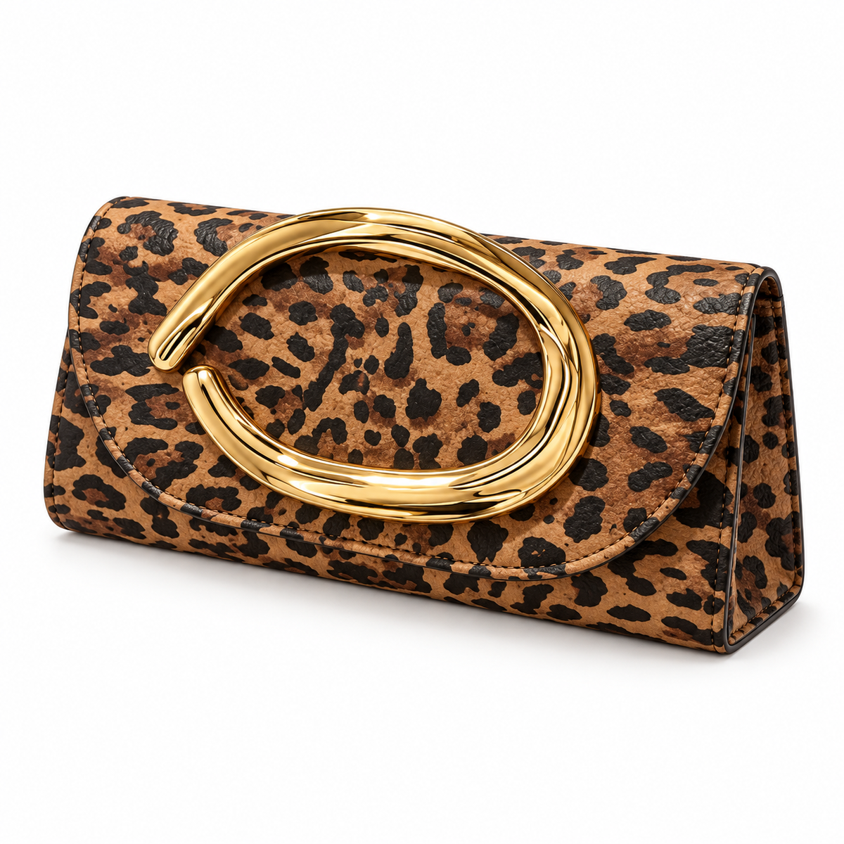 Leopard Print Clutch With Golden Handle