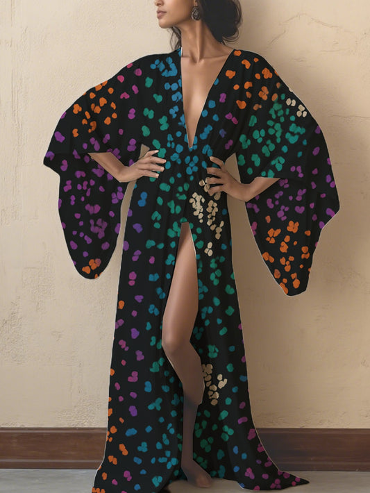 Women's Japanese Kimono Abaya - Lightweight Long Cardigan with Wide Sleeves & Open Front, Boho Floral wrap-around belt - Non-Transparent Maxi Gown for Beach, Home, Formal Events