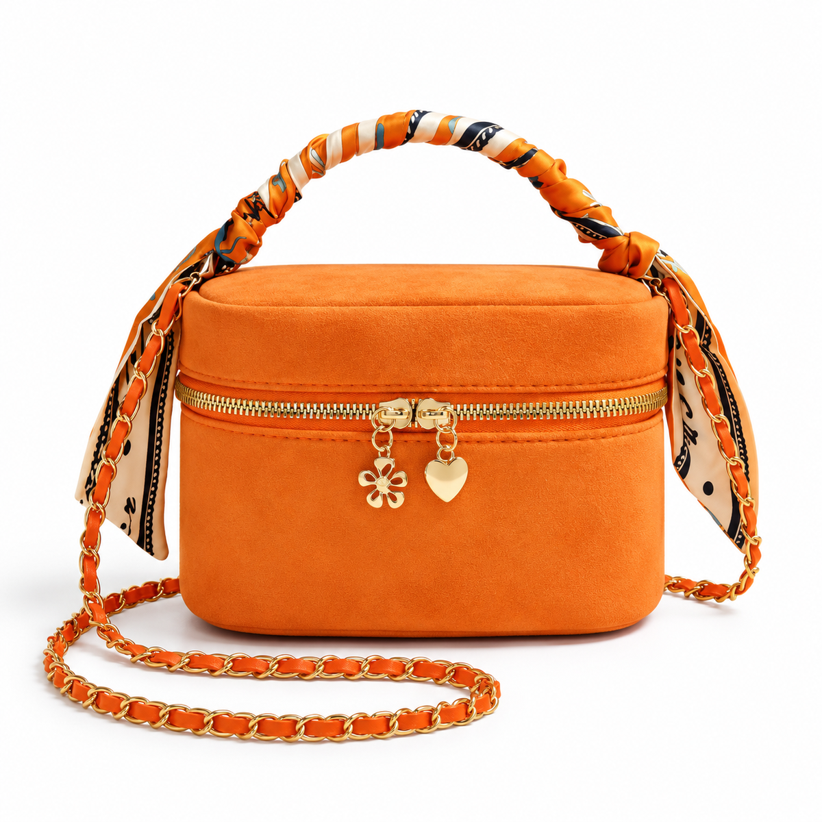 Orange Scarf Handle Crossbody Vanity Bag