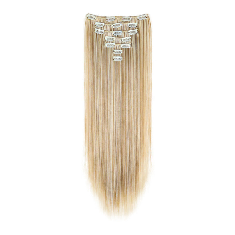Long Straight Hair Extensions in a Seven-Piece Set, Suitable for Women, Featuring European And American Styles with 16 Clips for a Curtain Effect