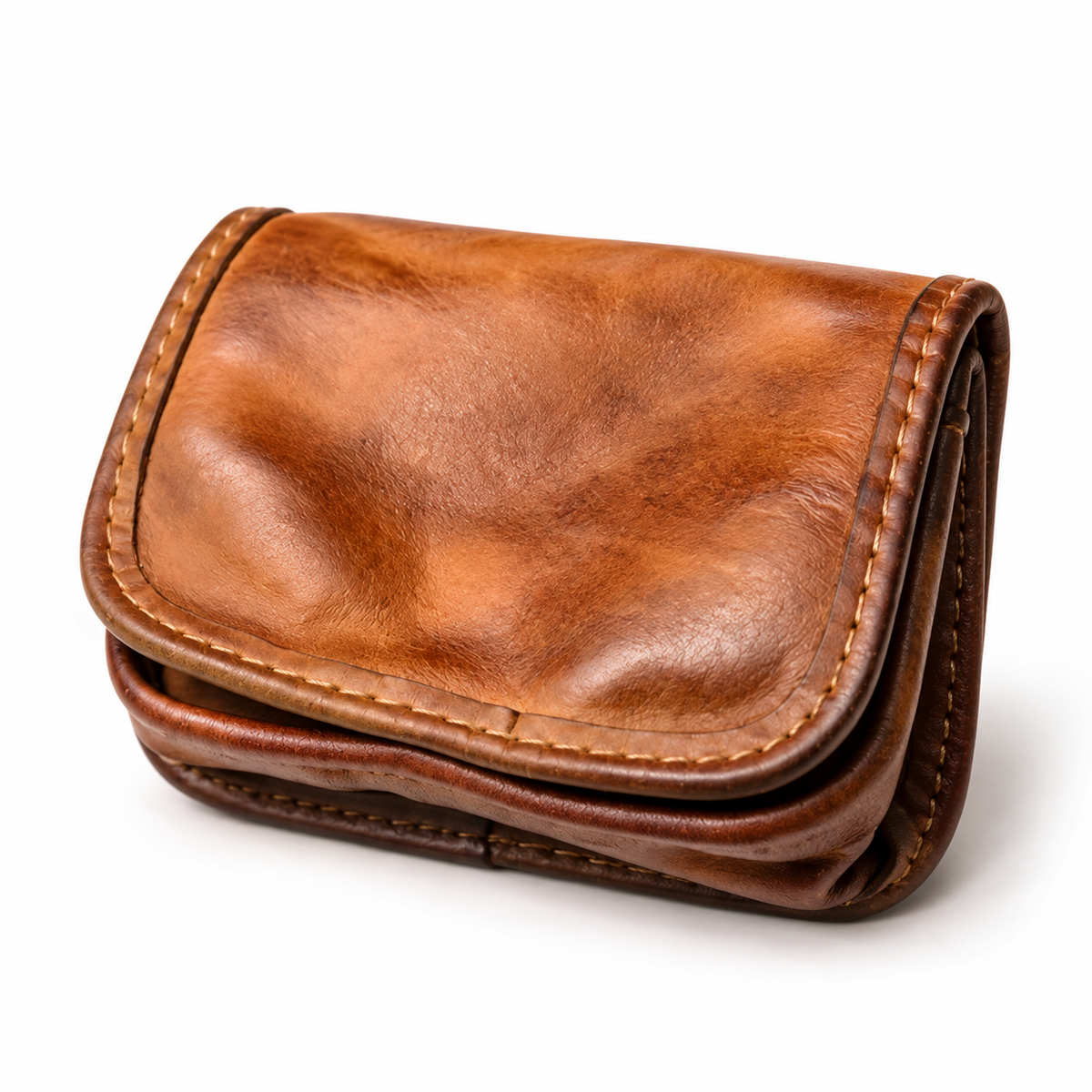 Vintage Brown Compact Flap Coin Pouch