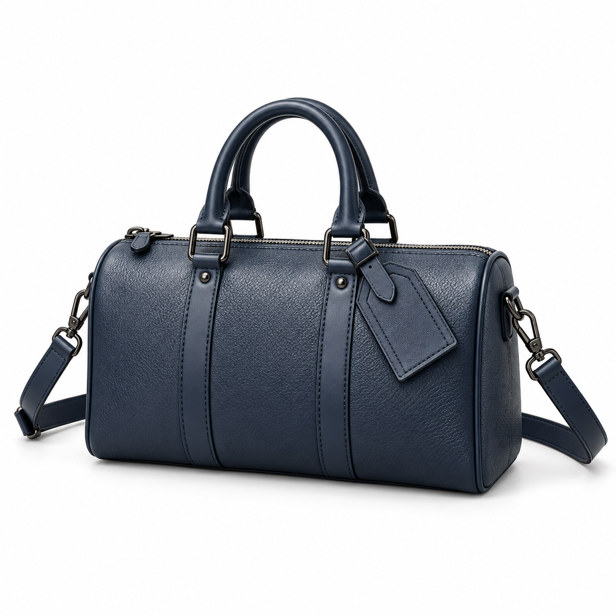 Navy Blue Structured Handbag With Strap
