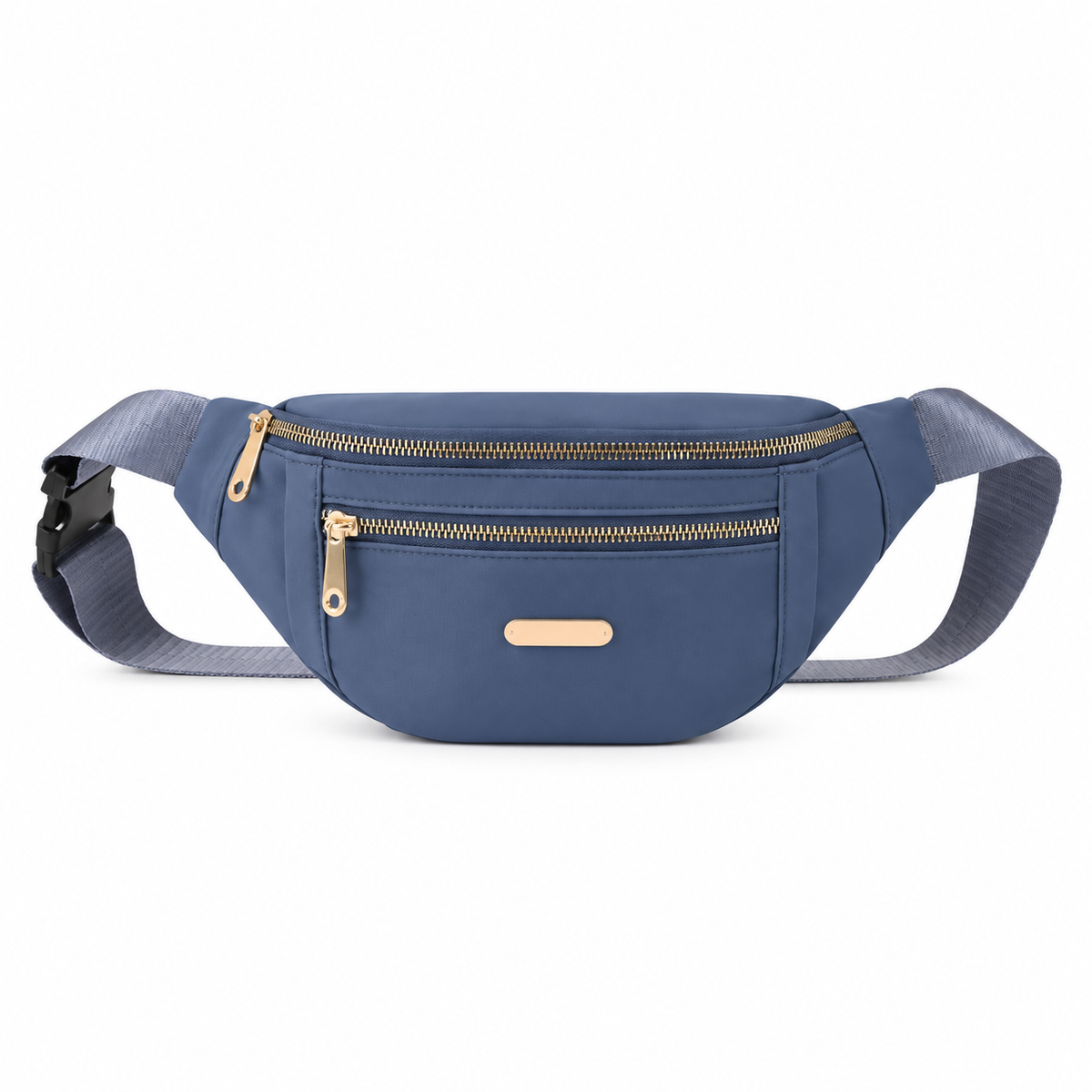 Slate Blue Waist Bag With Gold Details