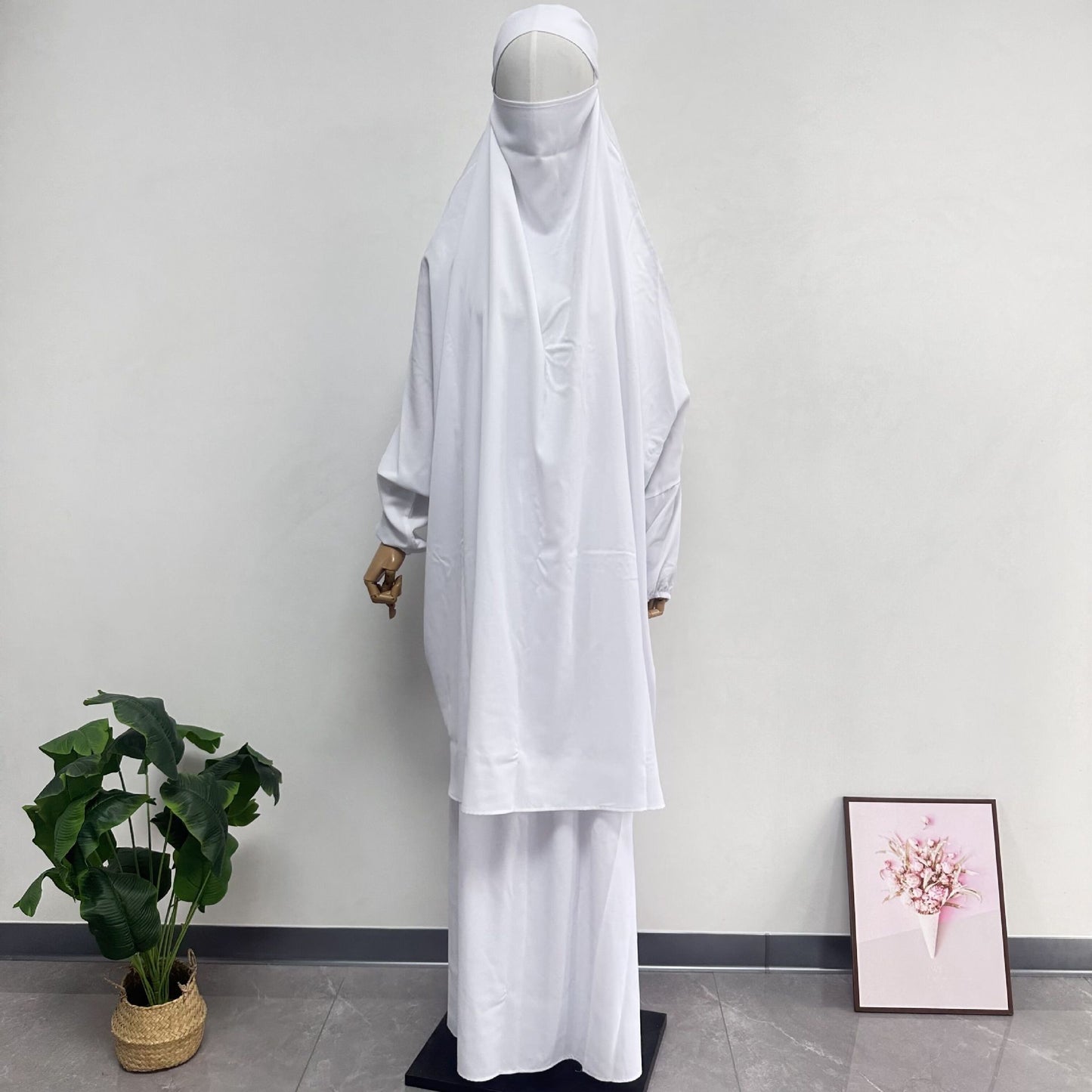 Middle East Dubai Women's Solid Color Loose Jilbaab Two-Piece Set with Large Hijab for Export