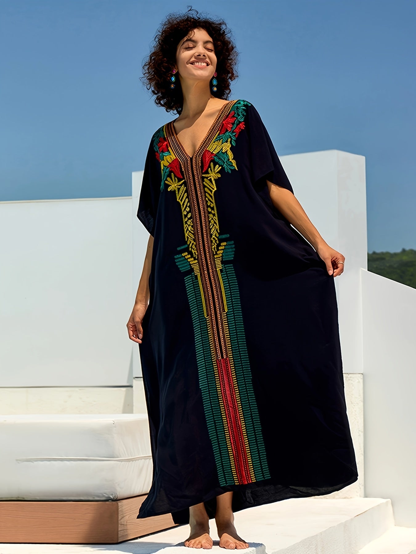 Kaftans For Women Beach Blouse Over Sized Kaftan Dresses Embroidered Robe Vacation Skirt Plus Size Kaftan Dress