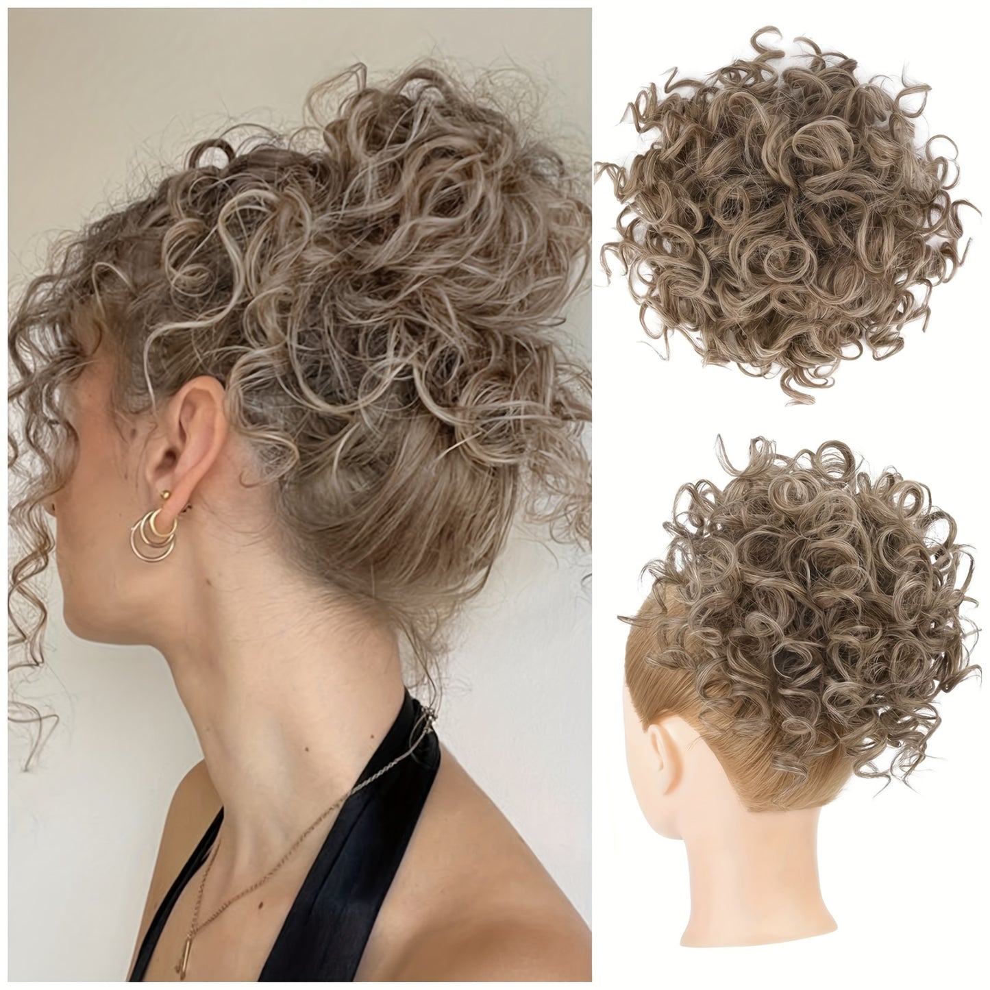Stunning And Gorgeous Large Clip-In Afro Curly Synthetic Hair Bun - A Secure Drawstring Synthetic Hair Bun with Curls, Reusable Ponytails for Women, Available in a Variety of Gradient Colors: Brown, Dark Brown, Blonde, Copper