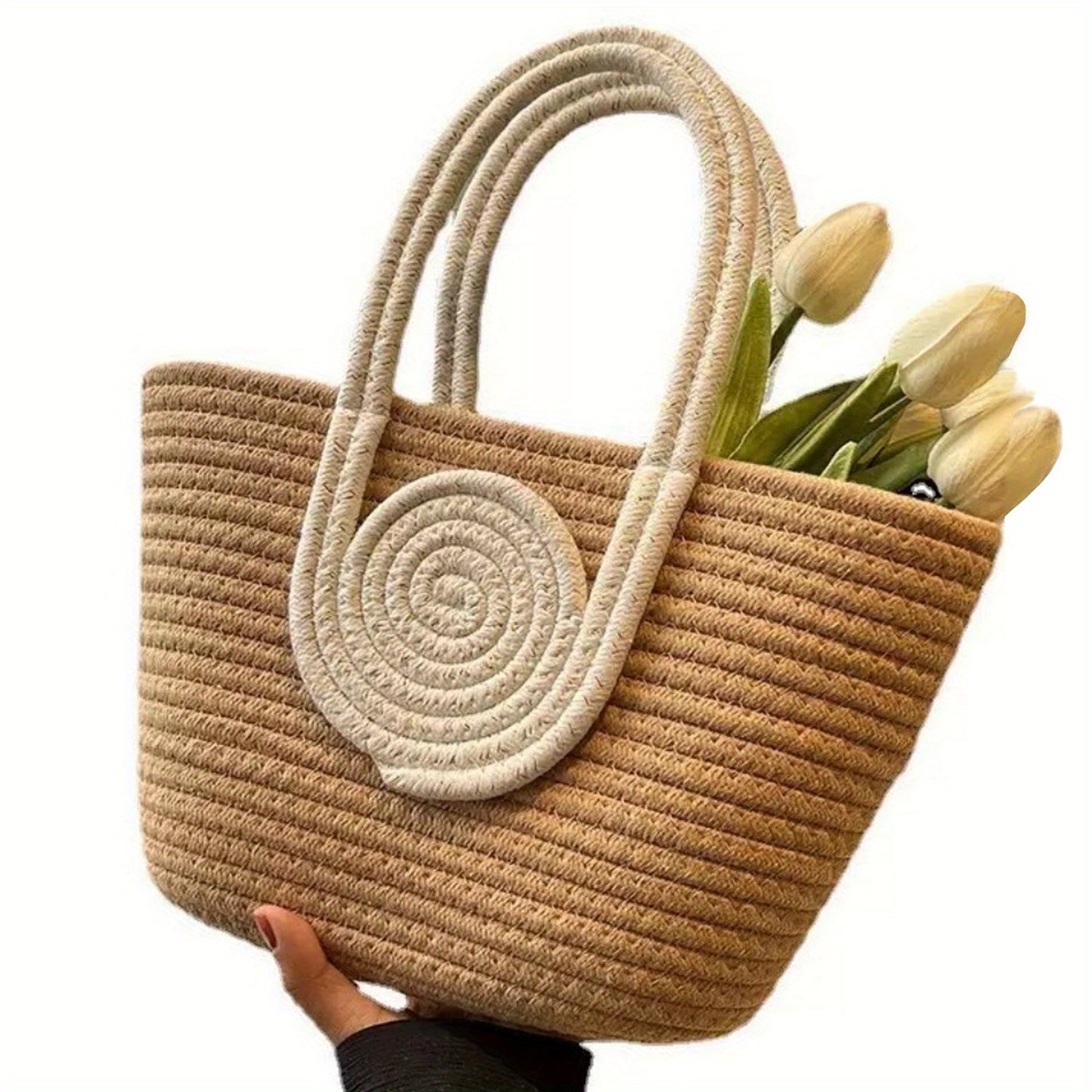 Handbag Women's Straw Basket Handmade Bag Holiday Picnic Spring Trip Photo Beach Bag Single Shoulder Woven Small Bag Elegant Lady