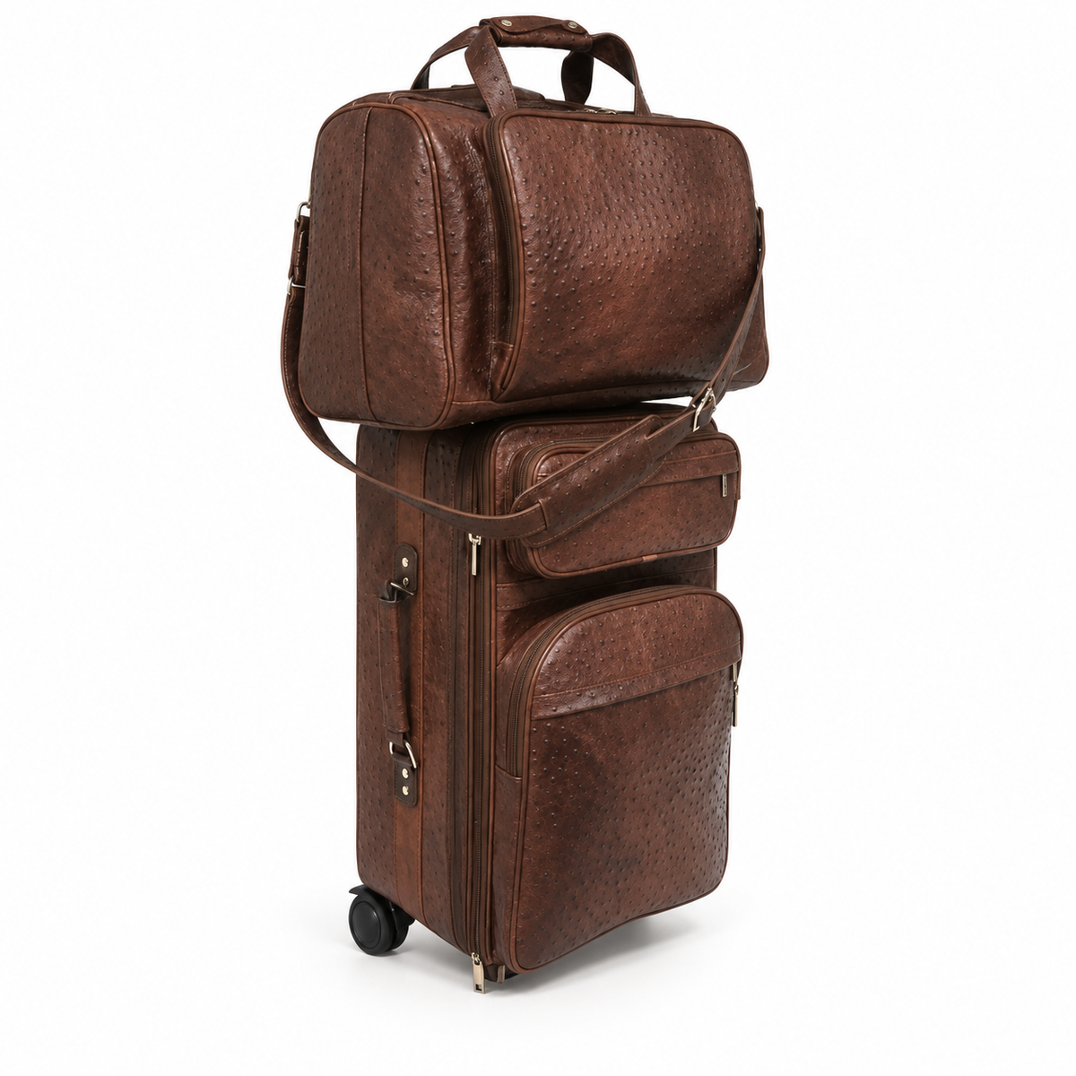 Coffee Brown Textured Trolley Luggage Set