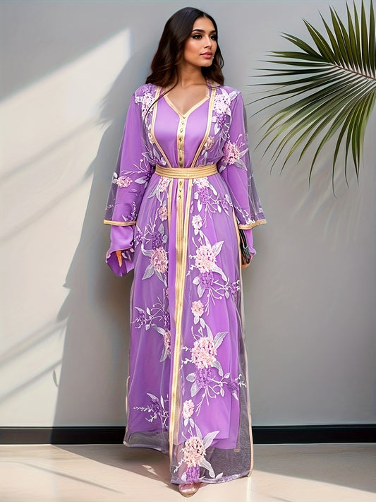 Women's Lace Overlay Two-Piece Set Casual Fashion Middle Eastern Abaya Dress