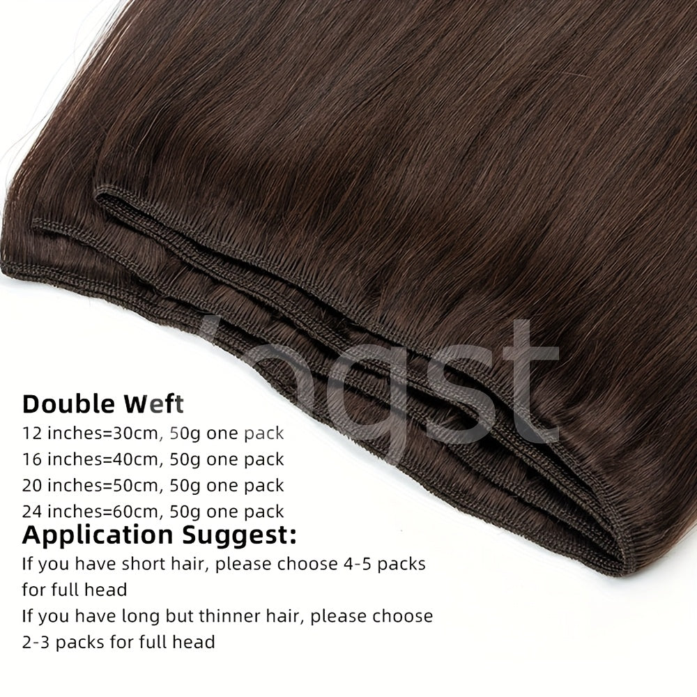 Genuine Straight Human Hair Wefts, Double Wefted Bundles Ranging from 12 to 24 Inches, Suitable for Sewing in Hair Weaves, Weighing 1.76 oz
