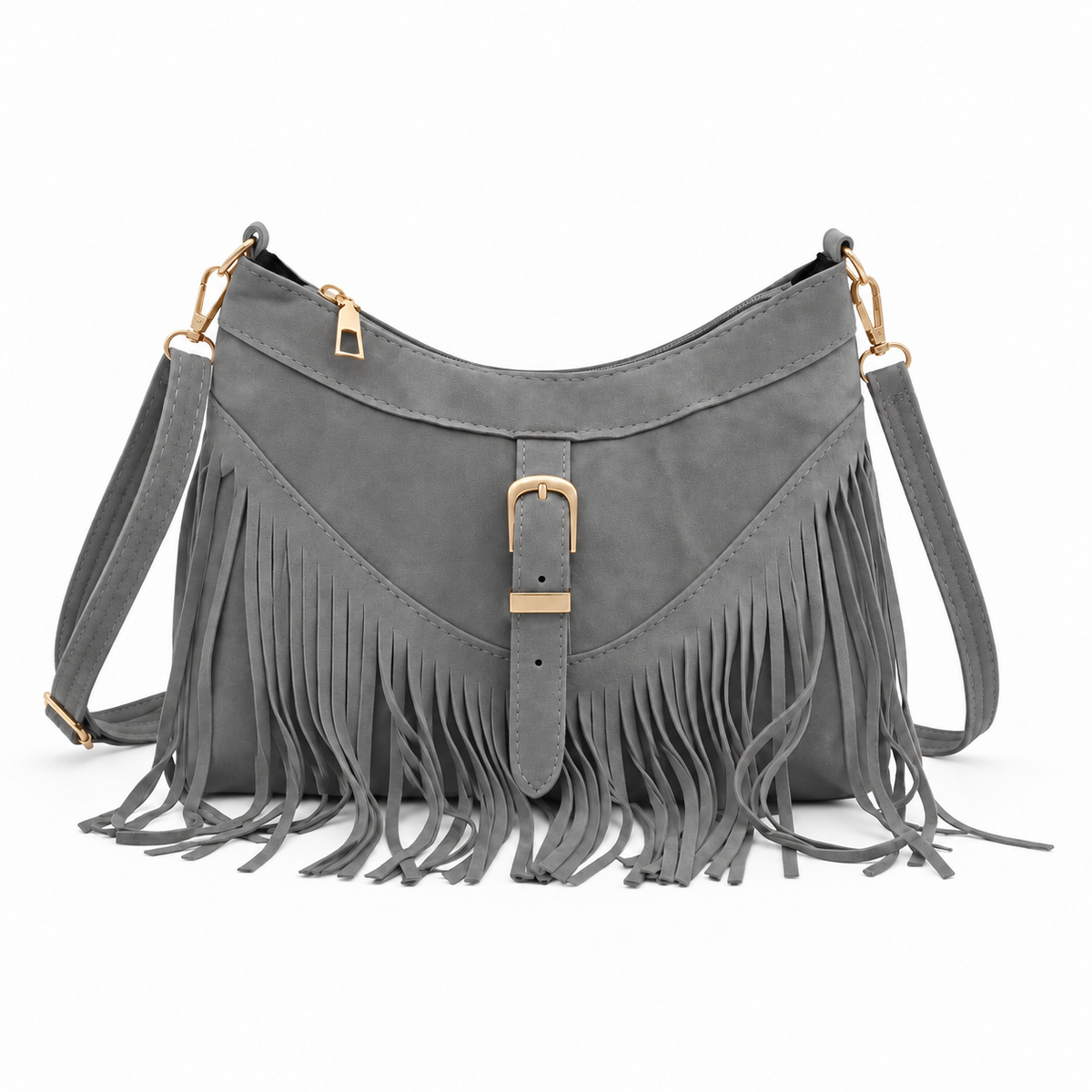 Vintage Grey Bohemian Fringe Shoulder Bag