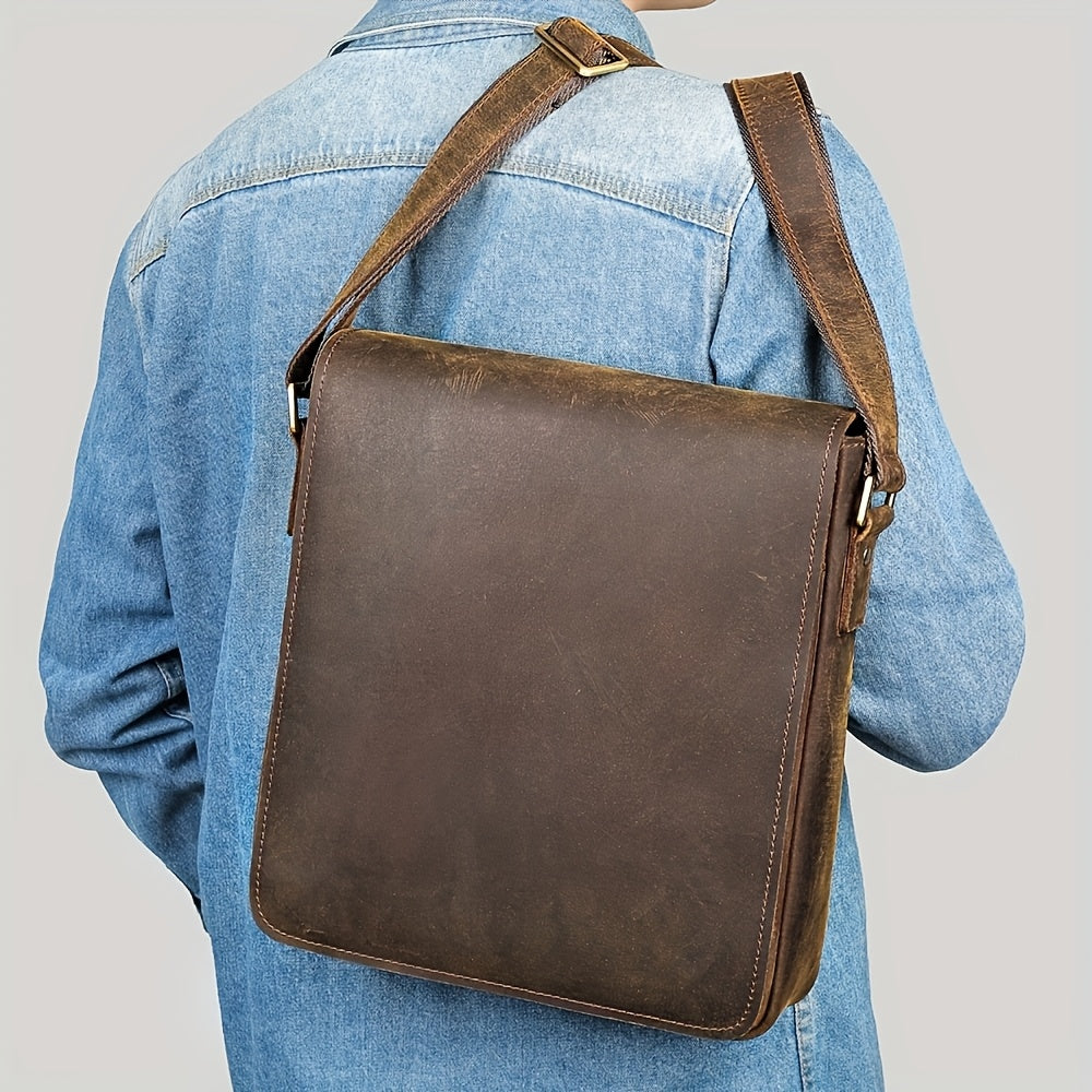 [Vintage Leather Bags] Vintage Leather Men Shoulder Bags, Crazy Horse Leather Crossbody Messenger Bags With More Inner Pockets | For 9.7inch Tablet