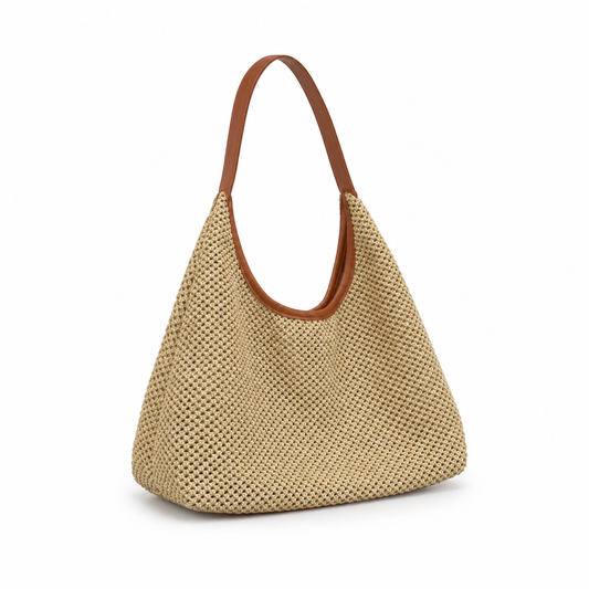 Light Brown Woven Raffia Shoulder Bag