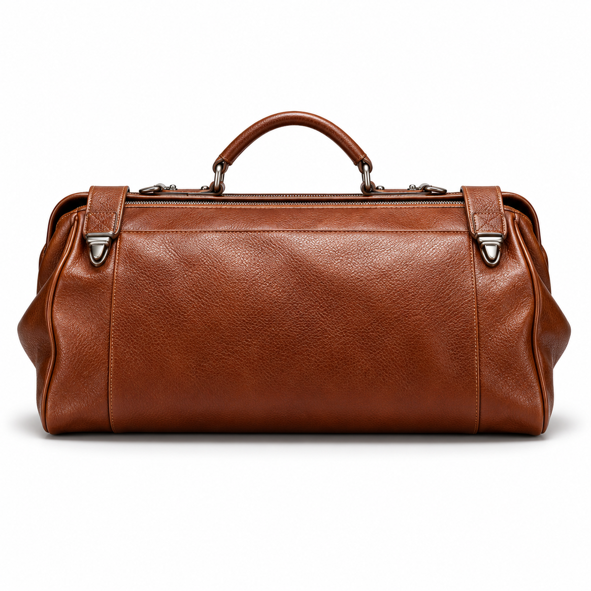 Cognac Brown Leather Duffel Travel Bag