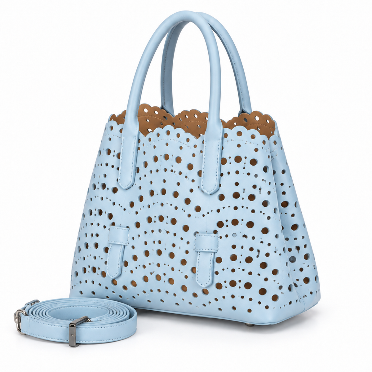 Denim Blue Laser-Cut Tote Handbag