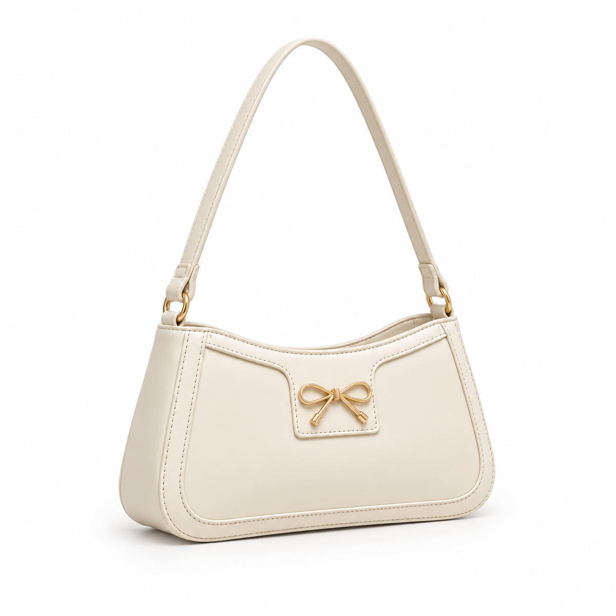 Elegant Ivory Bow Accent Shoulder Bag
