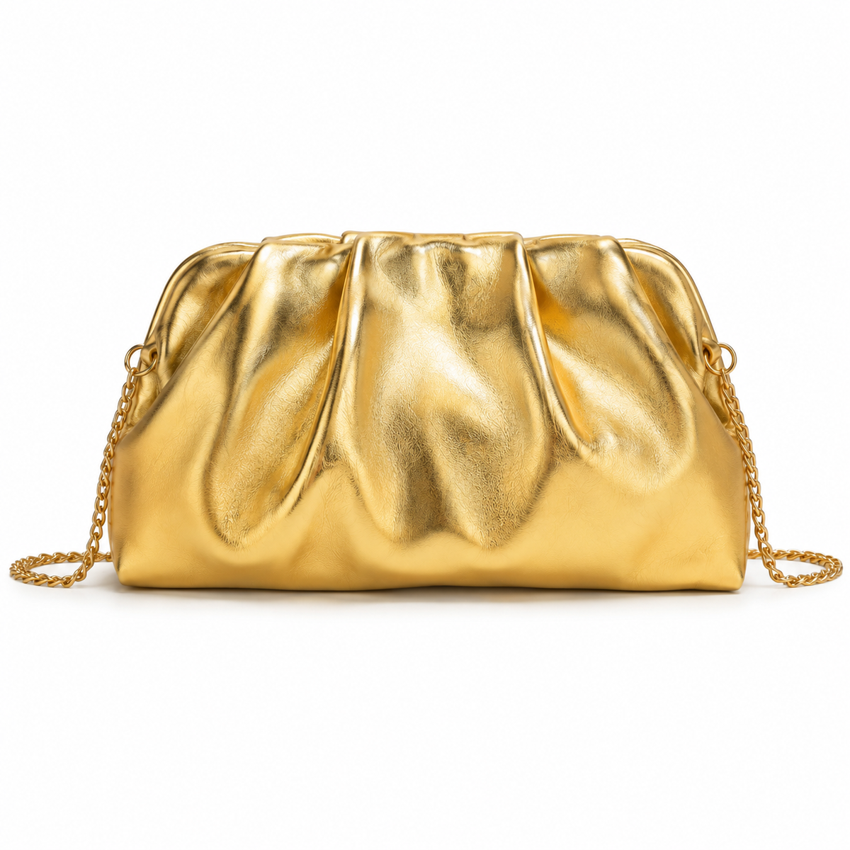 Gold Ruched Clutch with Chain Strap