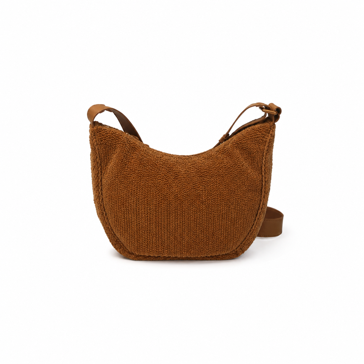 Brown Woven Crescent Hobo Shoulder Bag