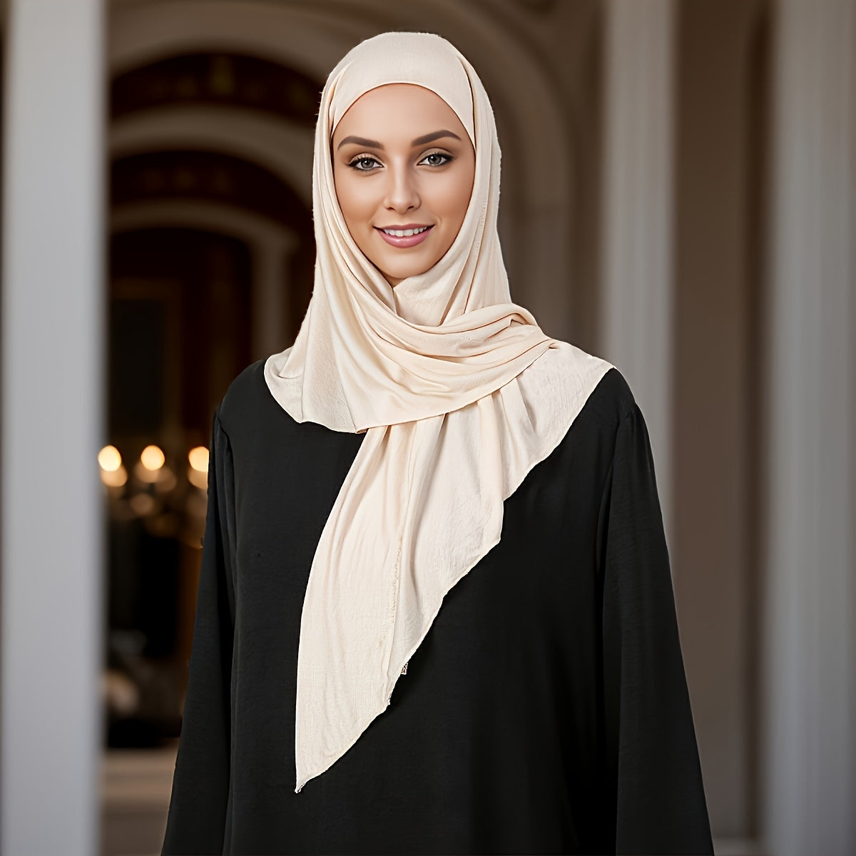 1pc Women's Lightweight Adjustable Headscarf - Wind & Machine Washable, Non-Stretch Fabric for Ramadan, Daily Travel & Modest Fashion (Black), Hijab Accessories, Solid Color Hijab