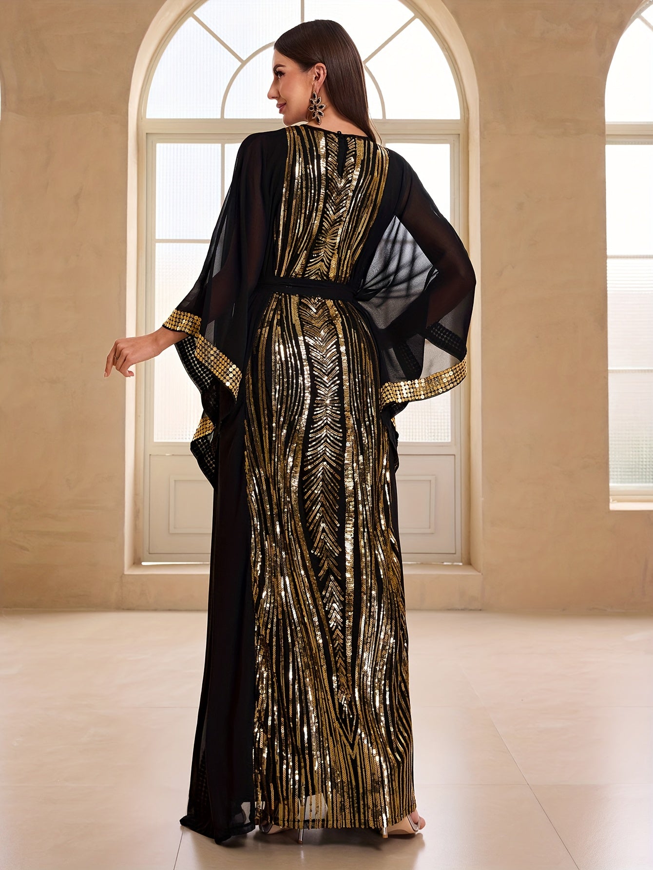 Two piece set of Dongfeng chiffon sequined Modern Abaya in Women's banquet evening gown