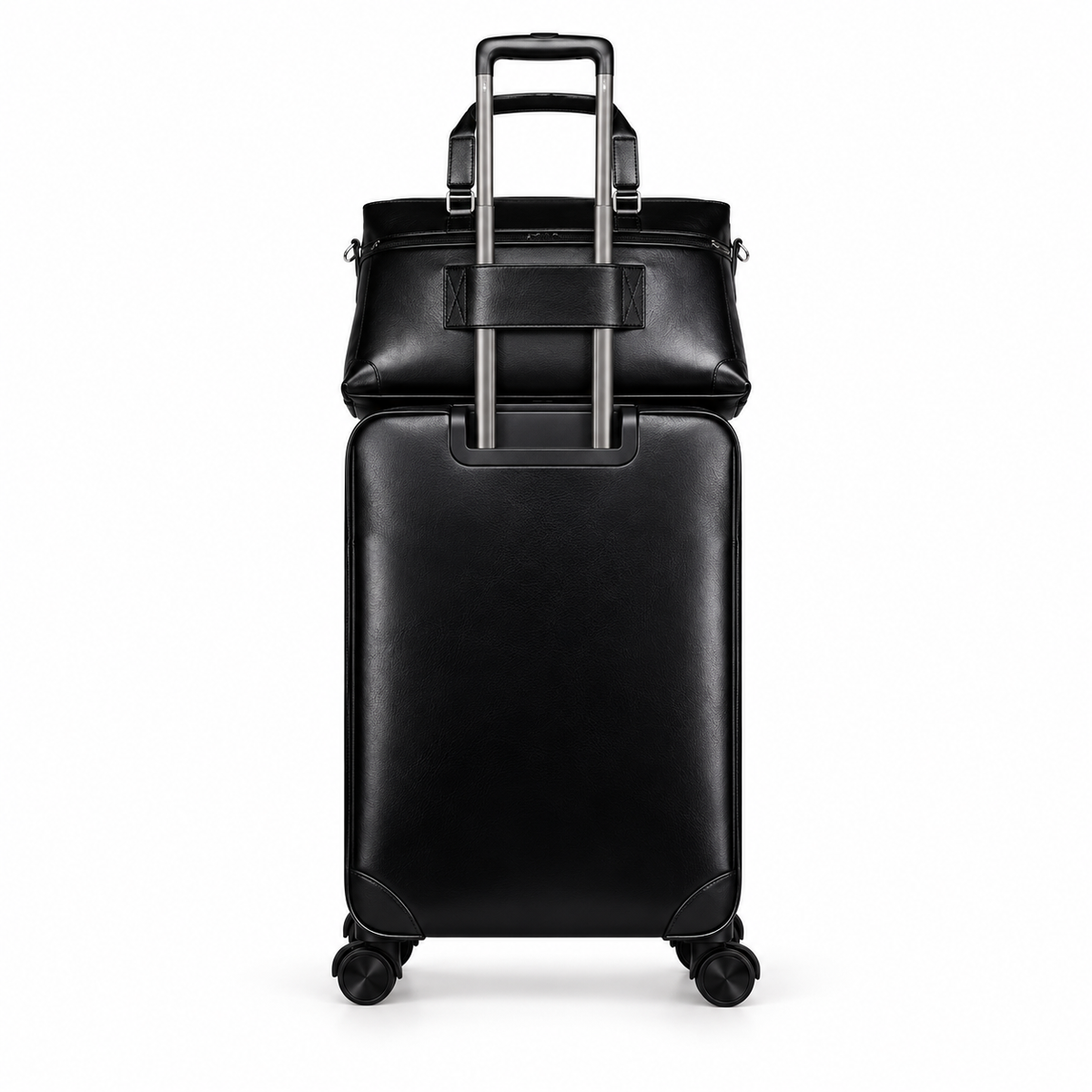 Black Leather Trolley Luggage With Tote