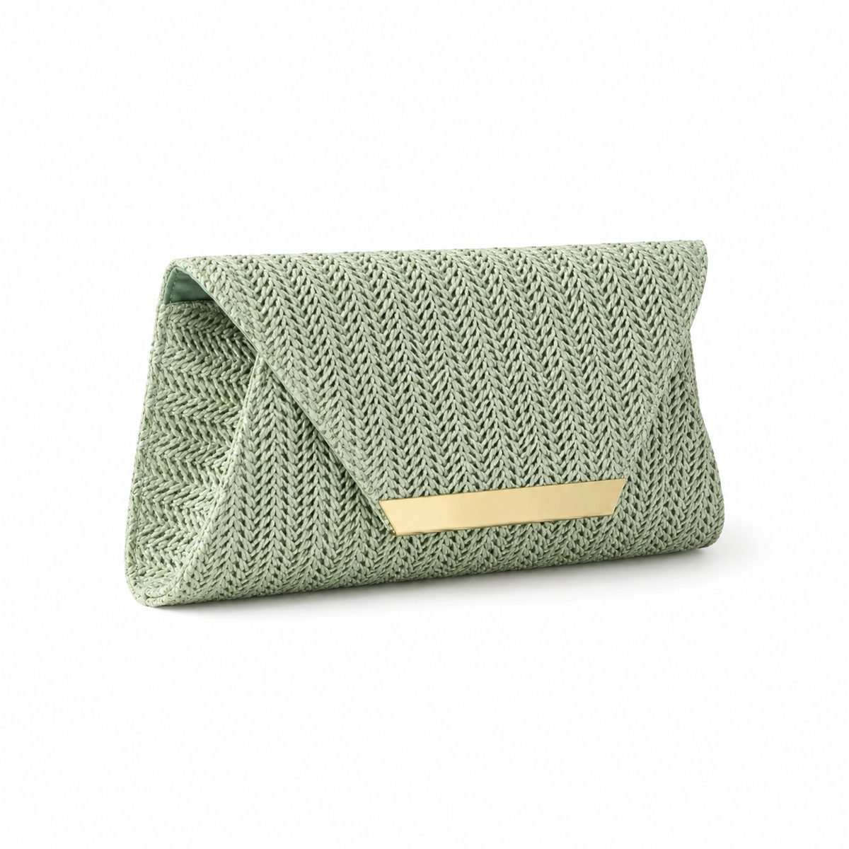 Sage Green Woven Envelope Clutch Bag