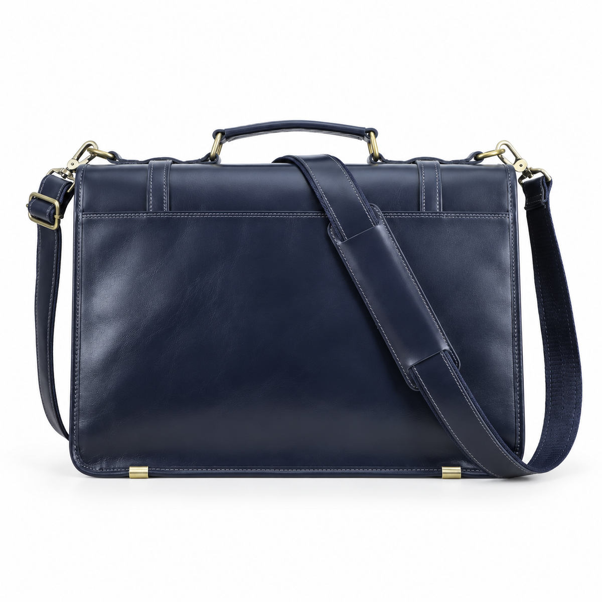 Classic Navy Leather Briefcase Shoulder Bag