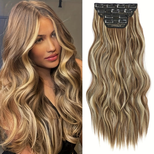 4pcs NAYOO Clip-In Hair Extensions for Women - 18" Long Deep Wavy Curly Synthetic Hairpieces, Natural Look & Feel, Easy Clip-In Installation, Elegant Style Upgrade, Hair Styling, Natural Appearance, Secure Clip Attachments