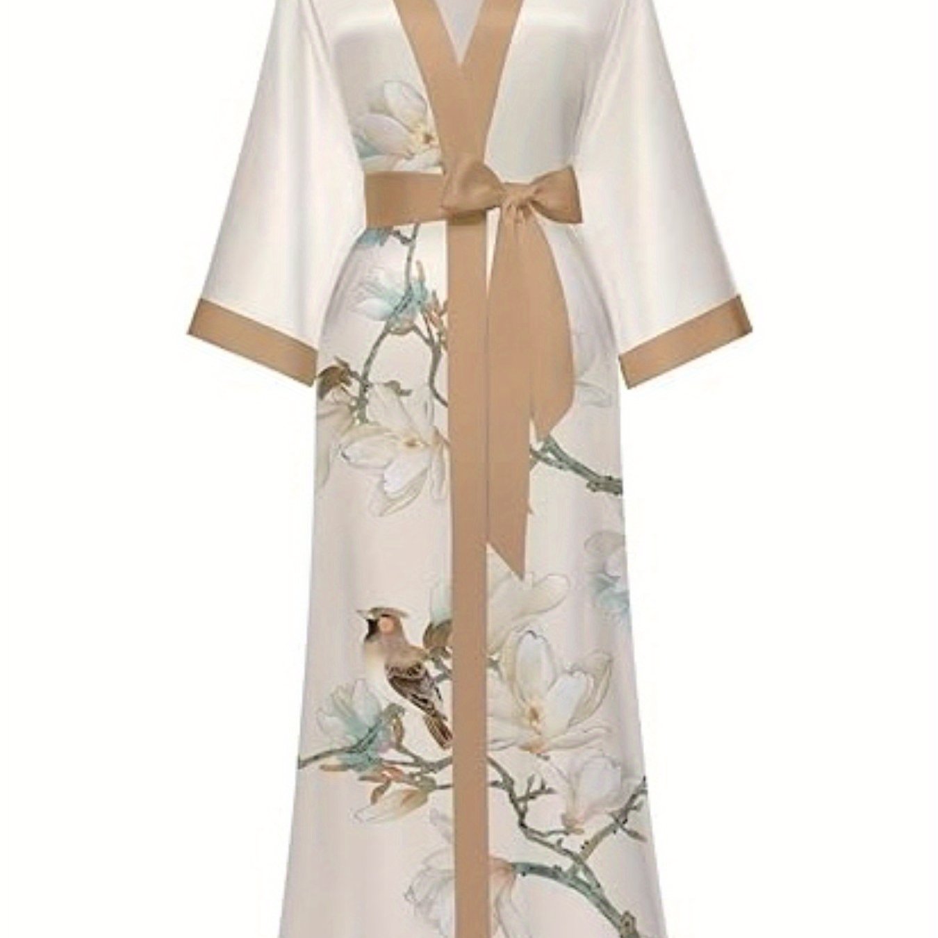 Women's Kimono Robe Long Bathrobe Women's Pajamas Floral Print Wedding Robe Nightgown Satin Bridesmaid Robe