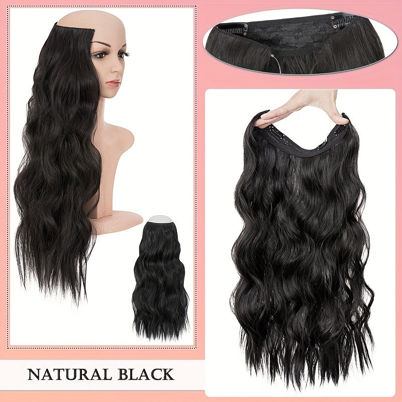 Thick Clip In Long Wavy Synthetic Hair Extensions - 24 Inch Balayage Brown Black Double Weft Fiber Hidden Wire Hairpieces for Women - Easy to Style, Natural Looking, And Long-Lasting Hair Enhancement